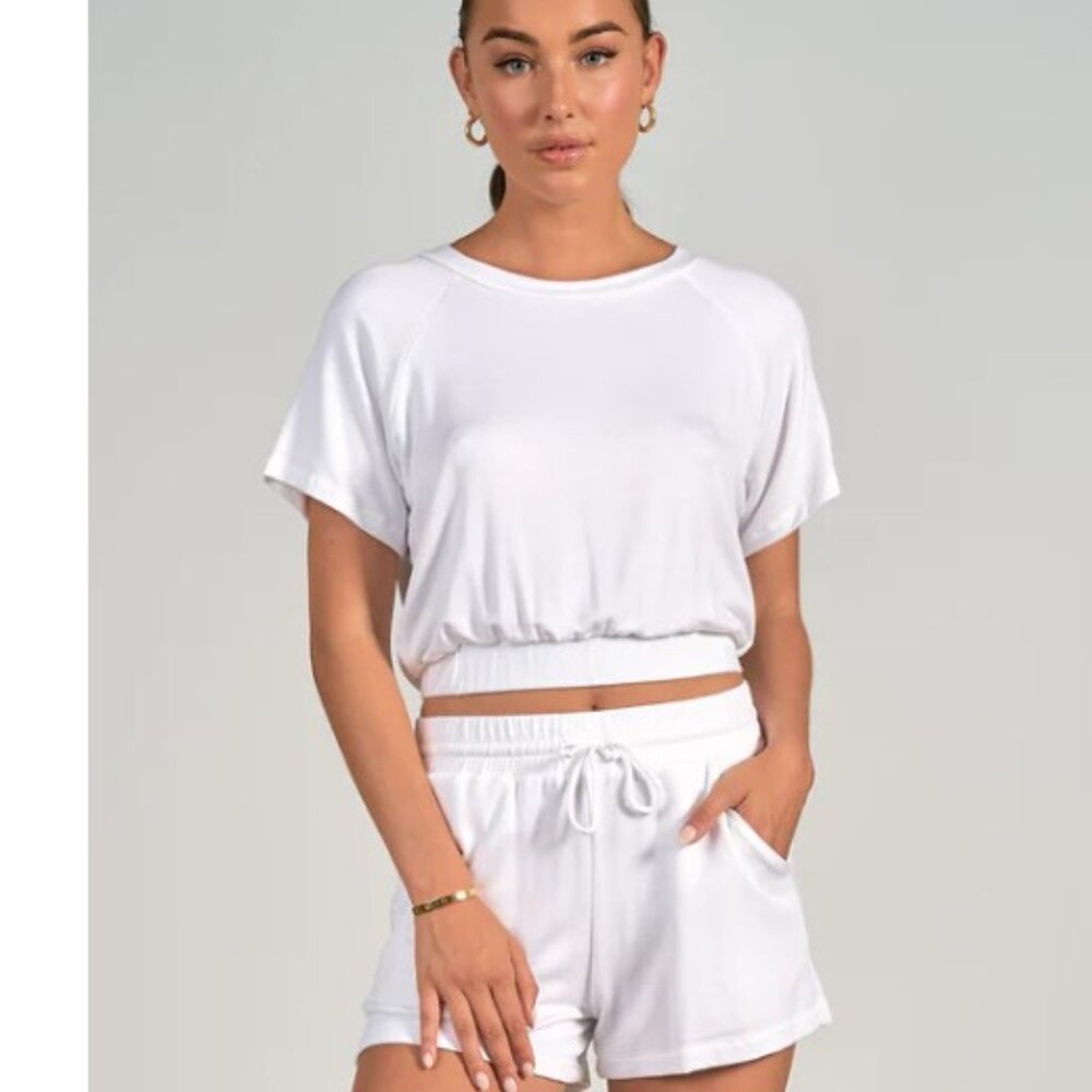 Elan Short Sleeve Crop Top in White